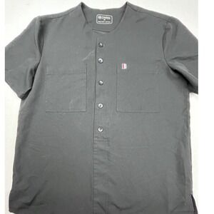 Mediclo Sustainable Scrubs Mens Black Henley Scrub Top 2 Pocket Short Sleeve M